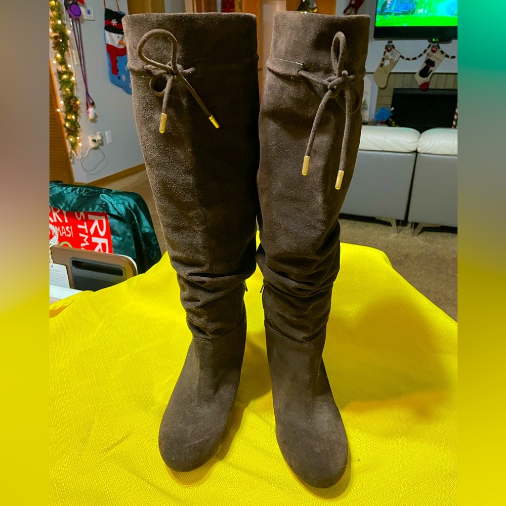 INC Brown Genuine Suede Leather Calf Length Boots. Size 8.5. Good condition.